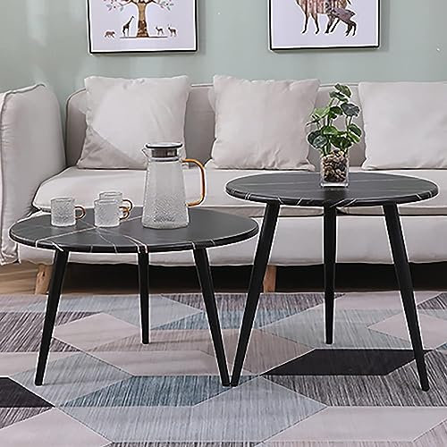 CATANK Lot de 2 Tables gigognes Rondes, Table Basse gigogne en Bois pour Salon, Tables d'appoint de canapé, Table de Chevet pour Chambre à Coucher, Tables Basses de Balcon, Pieds en métal
