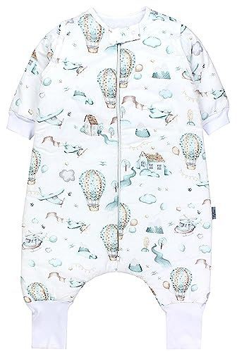 TupTam Baby Schlafsack mit Beinen und Ärmeln OEKO-TEX zertifizierte Materialien, Winterschlafsack 2,5 TOG Unisex, Farbe: Heißluftballons Flugzeuge Mintgrün, Größe: 80-86