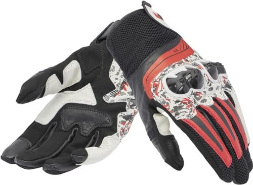 Dainese - Mig 3 Unisex Gloves, Leder-Motorradhandschuhe, Knöchelschutz, Touchscreen, für Männer und Frauen, Schwarz/Rot Spray/Weiß, XXXL