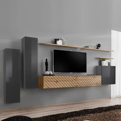 Paris Prix Ensemble Meuble TV Switch Lamel I 330cm Naturel & Gris