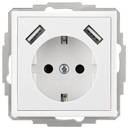 230V Steckdose mit 2 x USB-A bis 3.4 A, passend für Busch-Jaeger future® linear solo®, Studioweiß, Weiß (Steckdose mit 2 x USB-A)