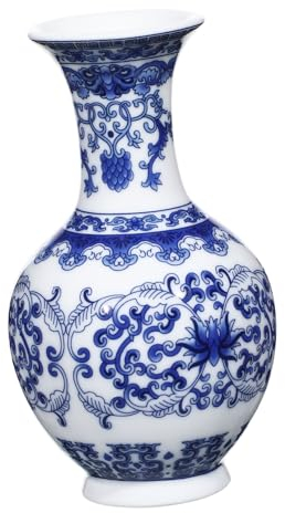 TOPBATHY Blumenvase Aus Keramik Chinoiserie-Design Blau-weiß Dekoratives Pflanzgefäß Für Innen Und Außenbereich Bruchfest Und Langlebig
