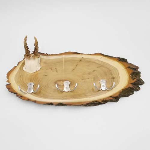 GTK - Geweihe & Trophäen KRUMHOLZ Geweih Garderobe Akazienschild Rehgeweih Wandgarderobe 3 Doppelhaken 27.8.64