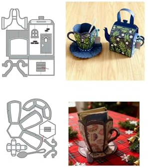 JIHFOHHA 3D Teetasse Teekanne Boxen Stanzschablonen Geschenkbox Metall Stanz für DIY ScrapBooking Album Dekorative Papier Handwerk und Karten Herstellung Geschenkbox Süßigkeitenbox (Teetasse Teekanne)