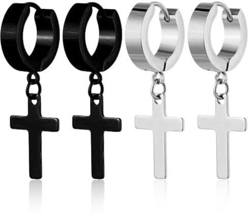 AEIOPRS 4pcs Acier Inoxydable Clou d'oreille Boucle d'Oreille Clou d'Oreille Ronde Croix Pendentif Rétro Homme Femme