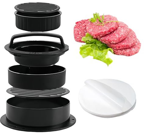 Hamburger Press Patty Maker, 3-in-1 Non-Stick Hamburger Press for Home Cooks and Burger Lovers, Includes 100 Silicone Sheets, Burger Press for Stuffed Burgers and Sliders