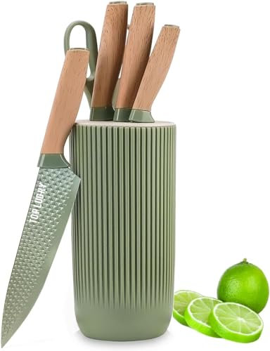 Kitchen Knif Set, 6 Pieces Professional Knife Set for Kitchen, Ultra-Sharp Stainless Steel Chef Knife Set with Universal Knife Block, Perfect Present for Mom Wife Girl (Green)