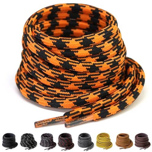 Yusimu Lacci Scarpe 4,5 mm – Stringhe Rotonde Extra Resistenti & Durevoli per Stivali da Lavoro/Scarponi da Trekking/Scarpe di Sicurezza,Nero/Arancione, 200 cm - 1 Paio