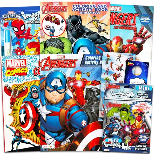 Marvel Avengers Bulk-Malbuch-Set für Kinder – Paket mit 6 Superhelden-Mal- und Aktivitätsbüchern mit Avengers-Superhelden-Aufklebern, Buntstiften, Tattoos, Puzzles