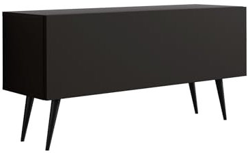 3E 3xE living.com Meuble TV : Une Porte, Une étagère, Couleur : Noir Mat, Pieds Noirs D : L : 100 cm, H : 52 cm, P : 32 cm
