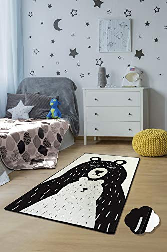 Bosdela Spielteppich Bär Motiv 160x100 cm – rutschfeste & Waschbare Krabbelmatte für Kinder & Babys – Weicher Teppich fürs Kinderzimmer