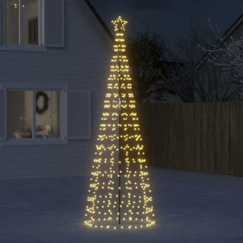 IKAYAA Arbol de Navidad de Exterior con Luces Cono Árbol de Navidad Metal Grande Blanco cálido 570 LED Iluminación Navideña Festival Adorno Decoración Jardín Patio Árbol de Navidad Cónico 3 m