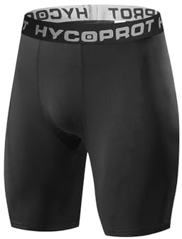 HYCOPROT Herren Kompressionsshorts, Schnelltrocknendes Baselayer Unterhose Kurz Laufunterwäsche Atmungsaktive Tights Funktionsunterwäsche Fußball Radlerhose （Schwarz, L）