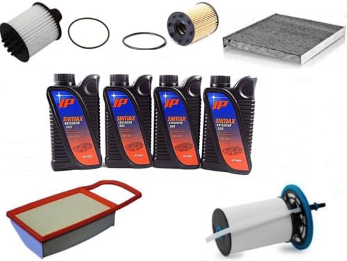 AOQ - Kit tagliando 5 FILTRI COMPATIBILE CON FIAT 500X 1.3 MULTIJET DIESEL, (312), EURO6 CON 4 LITRI LUBRIFICANTE 5W40 E FILTRO ABITACOLO AI CARBONI ATTIVI