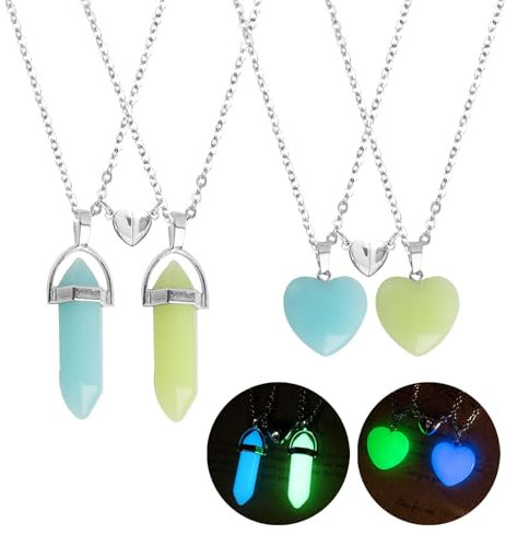Bergkristall Anhänger, Freundschaftskette für 4,freundschaft ,4 Stück Kristall Edelstein Kette,Sechskant Herz Quarzkristall Anhänger Halskette,Leuchtende Freundschaftskette Magnetisch Pärchen Kette