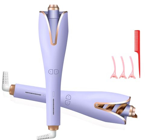 Anluomafuy Plancha Rizadora de Cerámica Profesional - Incluye 3 Accesorios + Peine, para Rizos y Ondas Grandes, Temperatura Ajustable 160℃-220℃, Peinado Duradero sin Dañar el Cabello (Púrpura)