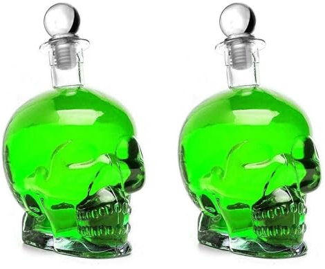 Slkfactory Lot de 2 bouteilles en verre vides 750 ml - Motif tête de mort - Fabriquées en Allemagne - 0,75 l - Crâne en verre - Bouteilles de liqueur - Carafe à whisky - Bouteille à liqueur (2 x 750