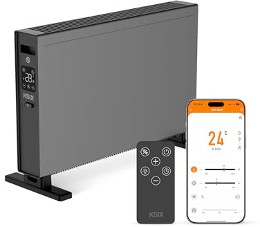KSIX Blaze Calefactor eléctrico de convección inteligente 2000W, Pantalla LED táctil, 2 modos, App Tuya, Control remoto, Negro