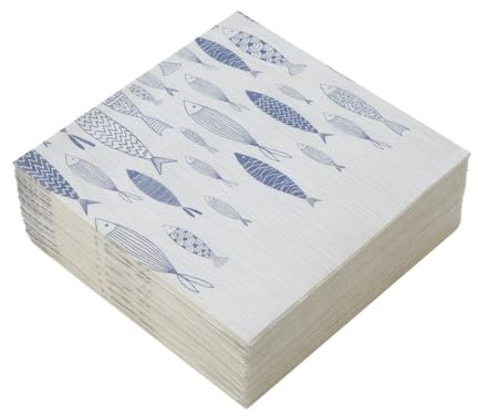 Confezione da 50 tovaglioli di carta in AIRLAID 40X40 cm - Effetto Tessuto | VARIE FANTASIE e DECORAZIONI | HoReCa I Per occasioni importanti come matrimoni, feste (Mare blu con pesci)
