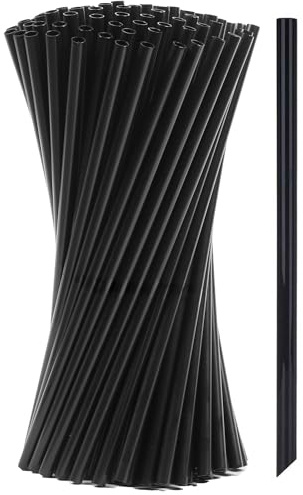 Xyedyaup 100 Pcs Black Straws Reusable 21 Cm × 6 Mm Cocktail Straw Drinking Craft Travel Slush Milkshake Coffee Art Straws (Slanted Tip Straw)