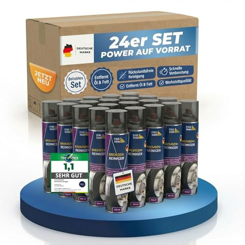 STAHLMANN® Bremsenreiniger 24x400 ml – Hochwirksames Bremsenreiniger Spray für Werkstatt & Auto | Entfernt Öl, Fett & Schmutz rückstandsfrei | Profiqualität für Bremsen, Kupplung & Motor (24x 400ml)