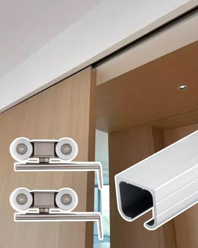 Rail Porte Coulissante Kit de Rails pour Porte Coulissante de Grange (122 155 183 245 275 cm), Rail Coulissant pour Porte Escamotable, Rail Invisible(130cm/4.2ft)