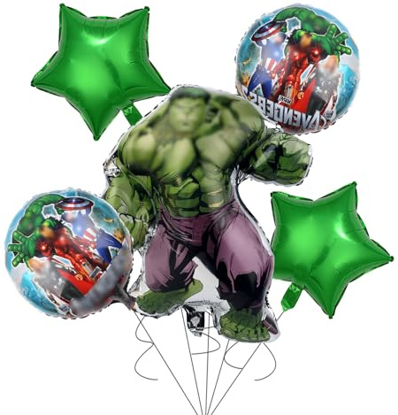 5 Stück Hulk Geburtstagsdeko Folienballon Set, Helden Kindergeburtstag Deko, Cartoon Luftballons Geburtstag Dekoration Set für Kinder Jungen Mädchen