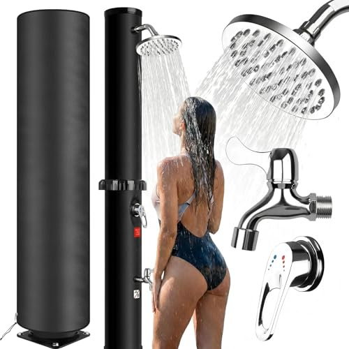 Ducha Solar Exterior 40 Litros con Funda Protectora, Ducha Jardín Piscina con Grifo Inferior y Cabezal Giratorio, sin Electricidad, Agua Caliente Máx. 60°C, Ducha Exterior para Jardín Camping Piscina