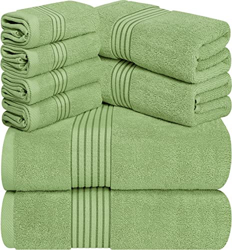 Utopia Towels 8-teiliges Premium Handtuch-Set, 2 Badetücher, 2 Handtücher und 4 Waschlappen, 100% ringgesponnene Baumwolle, sehr saugfähige Handtücher für Badezimmer, Sport und Hotel (Salbeigrün)