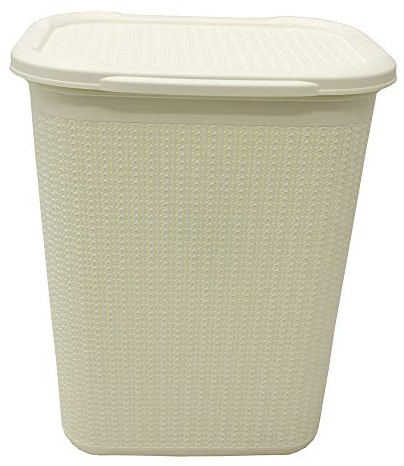 JVL Knit Design Loop Plastic Rectangular Lidded Washing Laundry Basket - 50 Litres, White