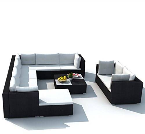 Festnight 32-TLG. Gartensofa Set mit 1 Teetisch Gartenlounge Garten Lounge-Set aus Polyrattan Loungegruppe Sitzgruppe für Terrasse Garten - Schwarz