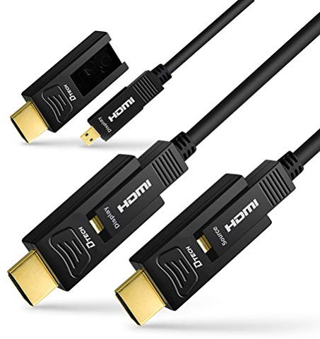 DTech 100 Meter Fiber Optic HDMI Cable 4K 60Hz 18Gbps YUV 444 422 420 3D High Speed with Removable Ends Standard HDMI to Micro HDMI Cord for TV Projector Computer Monitor (328 Feet, Black)