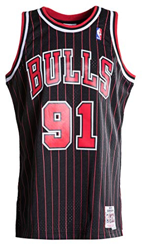 Mitchell & Ness Dennis Rodman #91 Chicago Bulls 1995-96 Swingman NBA Trikot Pinstripe, S