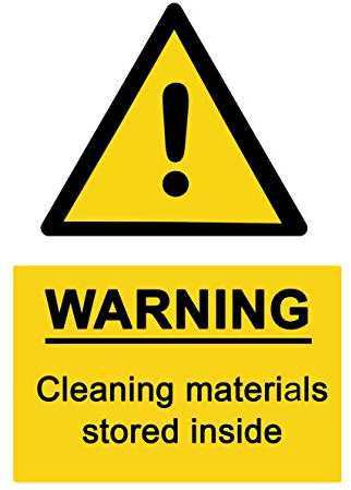 2 x Warning - Cleaning Materials Stored Inside - Info Label Sign Removable Self Adhesive Waterproof Durable Vinyl Label Sticker 225mm x 160mm