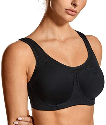 SYROKAN Damen Sport BH Bügel Starker Halt Große Brüste BHS mit Abnehmbaren Cups und Gepolsterten Trägern Schwarz- NEU- A269 85C