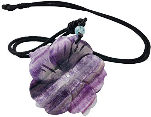 mookaitedecor Fluorite Pendentif Fleur de Plumeria en Pierre Protection avec Corde Ajustable,Collier Pierre Naturelle for Femme