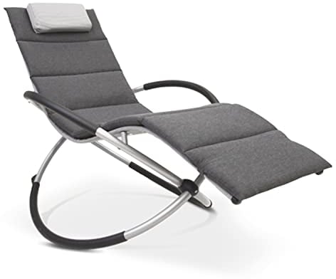 ELONEO Schaukelliege Outdoor mit Tasche und Auflage, Relaxliege bis 180 kg Belastbarkeit, Schaukelsessel Outdoor, Liegestuhl wetterfest, Sonnenliege für Garten und Balkon, graukariert/anthrazit