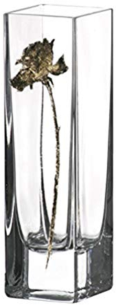 Quality GOLD ROSE Design Contemporary Square Column Flower/Bud Glass Vase - Mouth Blown/Hand Decorated Glass - Ideal Golden Anniversary 50th Wedding Gift 21cm