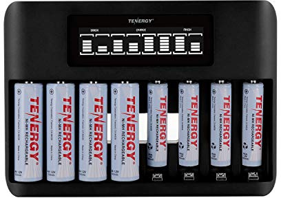 Tenergy TN480U 8-Bay LCD Display Fast Charger for NiMH/NiCD AA AAA Rechargeable Batteries with 4pcs 2500mah AA and 4pcs 1000mah AAA Rechargeable Batteries