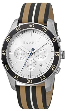 ESPRIT ES1G204L0015 Jordan Beige Silver Uhr Herrenuhr Leder-Armband Chrono Datum