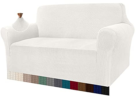 Granbest High Stretch Sofabezug Moderne Sofaüberwurf Jacquard Elastische Sofahusse für Wohnzimmer Protector für Hunde Haustiere (2 Sitzer, Creme)