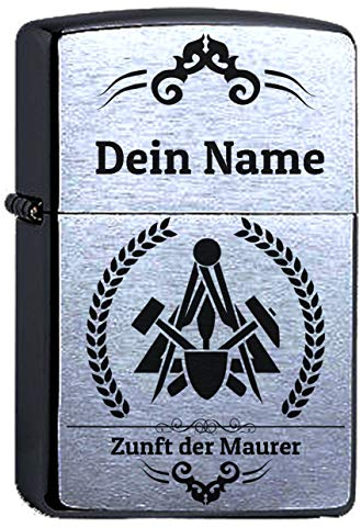 Maurer Zunftsymbol mit Gravur Personalisieren Lasergravur Compatible with Zippo personalisiert, Zunftwappen Zunft Polier Bauhandwerker graviert