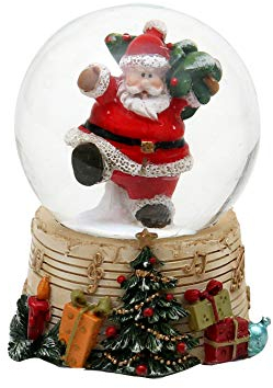 Dekohelden24 Schneekugel - fröhlicher Weihnachtsmann mit Tanne -, Maße H/B/Ø Kugel: ca. 6,3 x 5 cm Ø 4,5 cm.