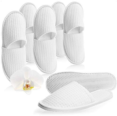 com-four® 6 Paia di Pantofole in Spugna - Comode Pattine con Suola Antiscivolo - Ciabatte Modello “Cialda” - Taglia 42/43 - Colore: bianco - Unisex
