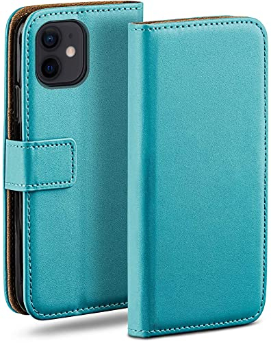 moex Book Case für iPhone 12 mini Handyhülle mit Kartenfach, Hülle klappbar 360 Grad Schutzhülle, Klapphülle Flip Case Cover, PU Leder Handytasche Lederhülle, Türkis