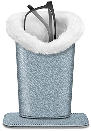 FINTIE Étui à lunettes doublé de peluche, support pour lunettes, rangement anti-rayures pour bureau, table de chevet ou bureau, bleu glacier