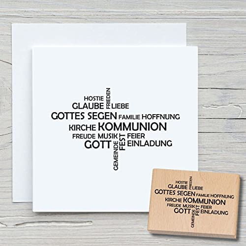 NEWSTAMPS Stempel Kommunion Schrift Motivstempel groß aus Holz & Gummi zum Karten basteln, Holzstempel, Sprüche, Spruchstempel, Textstempel, Schrift, Scrapbook, Textilstempel, Deko