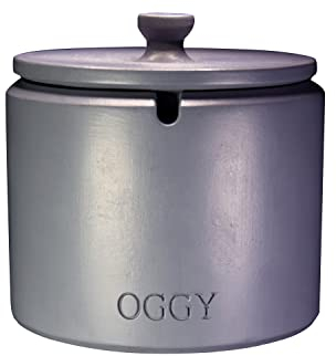 Oggys World® XXL Aschenbecher+ Deckel, Dunkelgrau, hochwertiges handbemaltes Betonprodukt, Groß Ø 11cm x 11cm, modernes Design für Drinnen und Draußen, Rutschfest, Sturmaschenbecher…