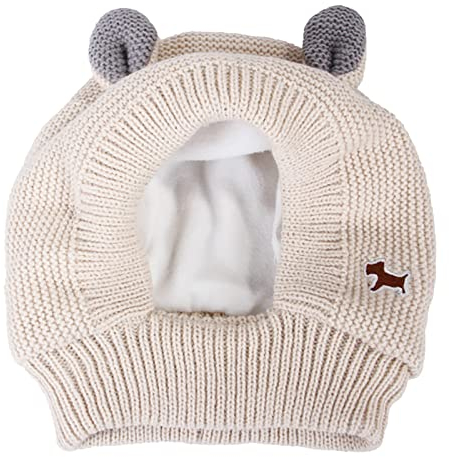 SHINEHUA Hundemütze für Kleine Große Hunde Winter, Freie Größe Baumwollstrick Haustierhauben Niedliche Warme Winddichte Hundemützen (Beige, One Size)
