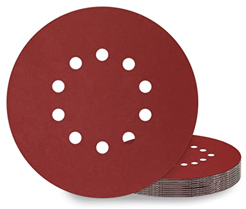 KONGMING 10 Stück Schleifpapier 225mm Klett Schleifscheiben 225mm Körnung P400 10 Loch in Rot für Trockenbauschleifer Exzenterschleifer Schleifgiraffe